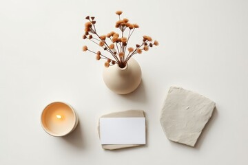 Minimalist Still Life with Dried Flowers Candle Stone Business Card Aesthetic Image