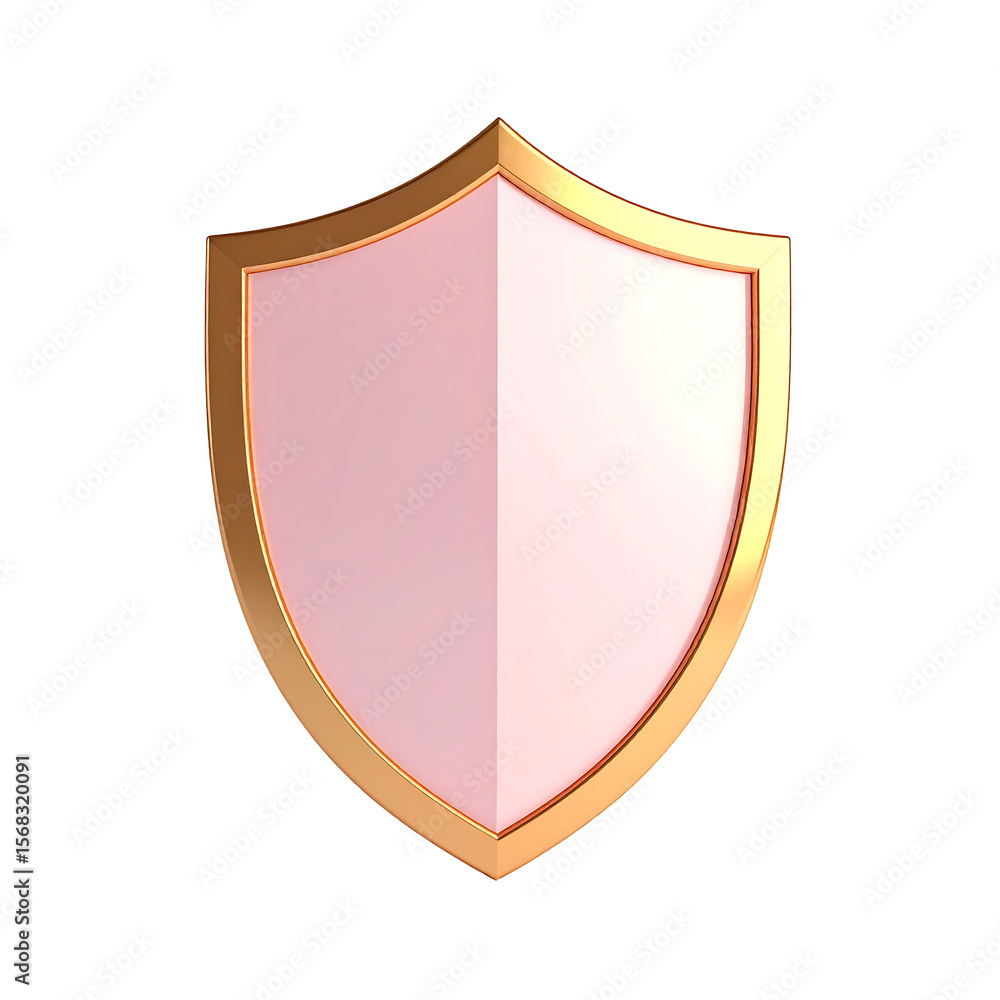 Poster smooth pastel imperial shield icon in 3d render with a glossy golden border on transparent