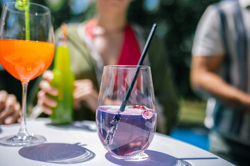 Colorful Cocktails on Table at Pool Party