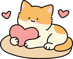 Cat Holding Heart Illustration