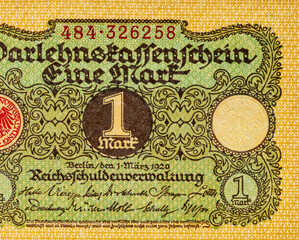 1 German mark 1920. Retro paper money of Germany
