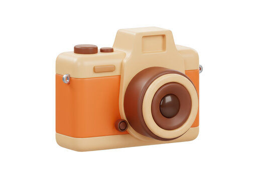 A 3d vintage orange and beige camera isolated on transparent background
