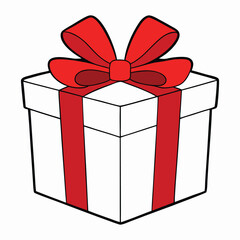 White gift box with a vibrant red bow and horizontal ribbon, creating an elegant, festive look perfect for Christmas, birthdays, or special celebrations.
