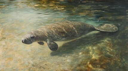 Obraz premium Manatee in shallow water