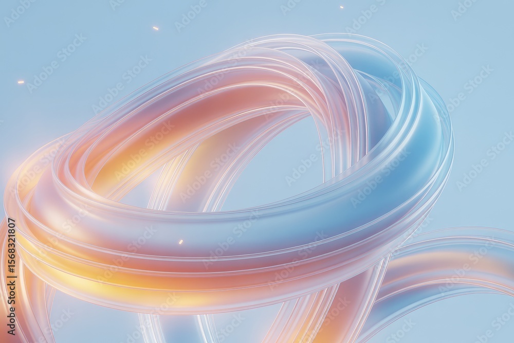 Poster abstract rendering intertwined transparent tubes with blue and orange gradient