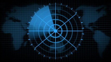 Green radar Scanning Technology background. Radar HUD Screen Animation. radar screen searching an object with futuristic head up display. Military radar screen is scanning air traffic. - Powered by Adobe