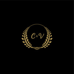 Fototapeta premium CV beautiful, feminine and elegant wedding monogram initial logo with circle floral gold