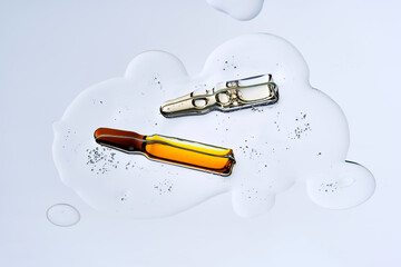 The texture of a cosmetic preparation with two ampoules.