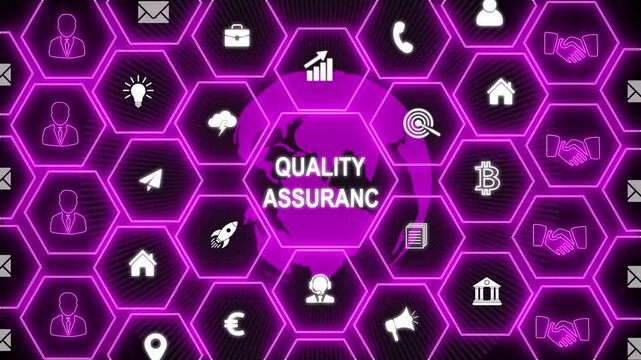 Business, Technology, Internet and network concept. Quality Assurance service guarantee standard ,glowing connections in different places on the map