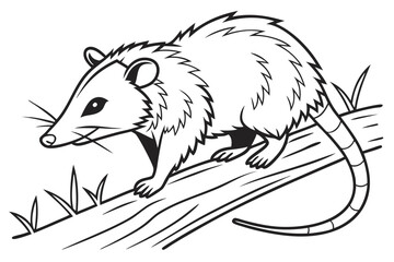Fototapeta premium coloring page line art the opossum black vector