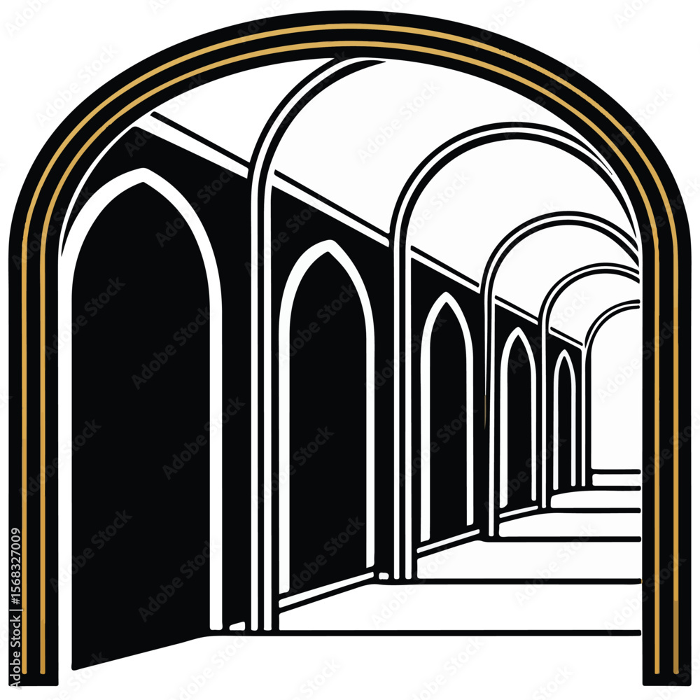 Poster london's historic architecture features a long stone archway with ancient columns and a vaulted ceil