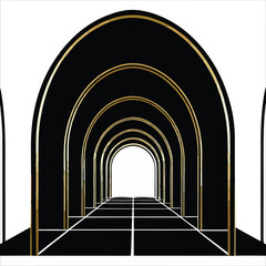 Ancient European monastery's long stone corridor, a tunnel of light and dark arches, reveals a timeless architectural perspective