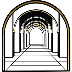 An ancient stone tunnel's interior, illuminated by soft light, reveals a long corridor of arches and columns, showcasing the building's historical architecture