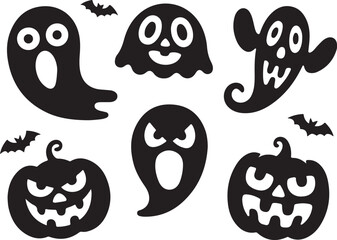 Halloween Ghost and Pumpkin Silhouette Icons Collection