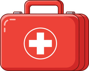 Obraz premium Red first aid kit box displays white medical cross icon, providing essential healthcare equipment for emergencies and safety.
