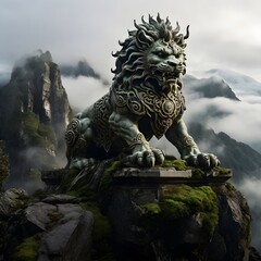 Celtic-Chinese Guardian Beast Statue on Cliff