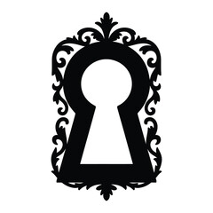 Antique Keyhole Frame Silhouette, Vector, Illustration, Outline, Line Art, Icon, White Background.