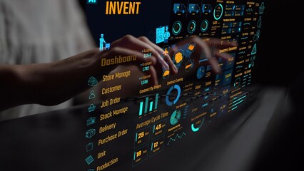Inventory management dashboard showing supply chain performance, stock levels, order cycle times,...