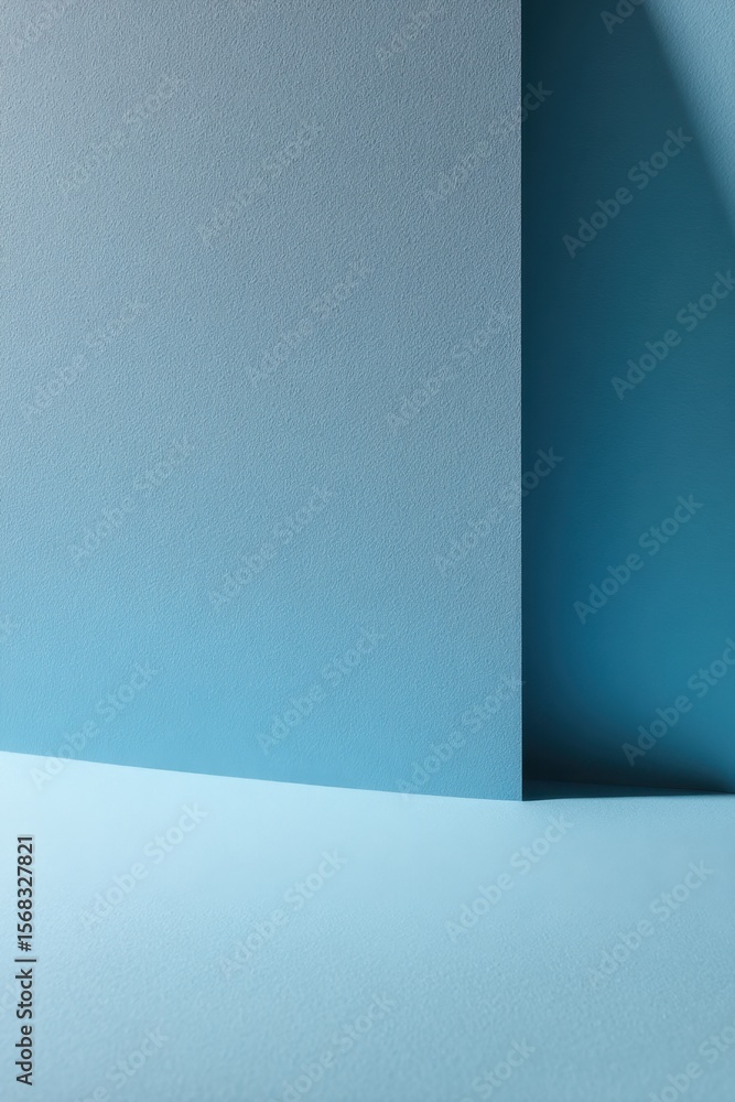 Poster an abstract composition showcases the interplay of light and shadow on textured blue surfaces in stu