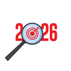 Magnifying glass focus to target objective with 2026 year number. planning development and focus target concept. target 2026