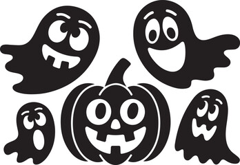 Halloween Ghost and Pumpkin Silhouette Icons Collection