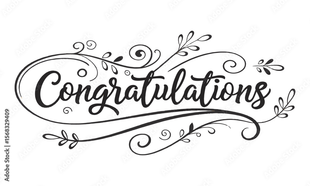 Fototapete A clean and elegant vector illustration of the word Congratulations in a flowing, cursive calligraphy style, easily editable and scalable.