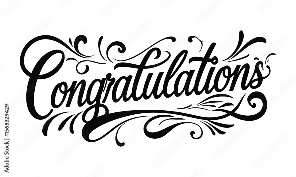 Fototapete A clean and elegant vector illustration of the word Congratulations in a flowing, cursive calligraphy style, easily editable and scalable.
