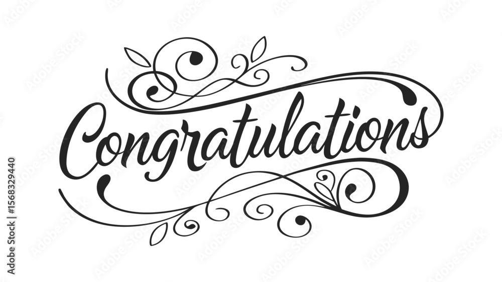 Fototapete A clean and elegant vector illustration of the word Congratulations in a flowing, cursive calligraphy style, easily editable and scalable.