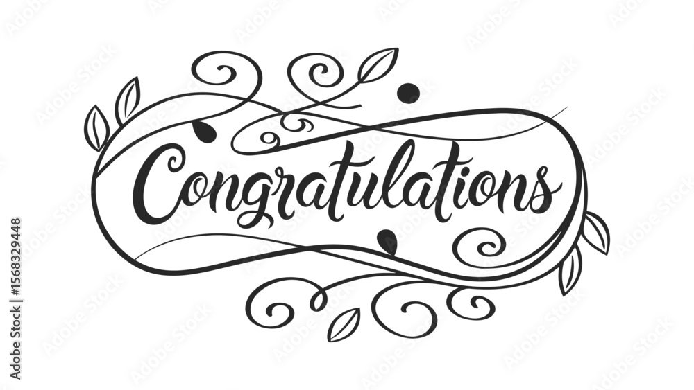 Fototapete A clean and elegant vector illustration of the word Congratulations in a flowing, cursive calligraphy style, easily editable and scalable.