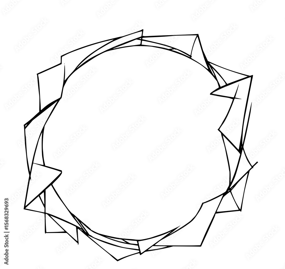 Poster abstract circular frame: a bold line art illustration featuring a dynamic, angular circular frame, c