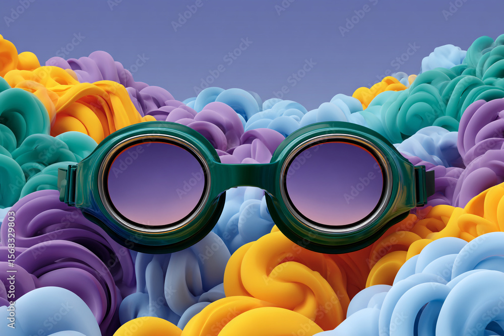 Poster retro goggle on colorful abstract background generative art for creative design