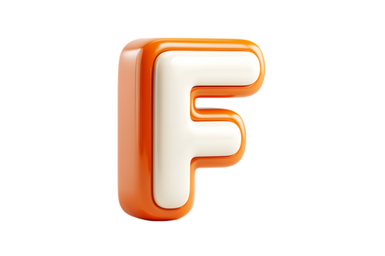 A Bold, Three-Dimensional Orange and White Letter F  isolated on white background , cutout	
