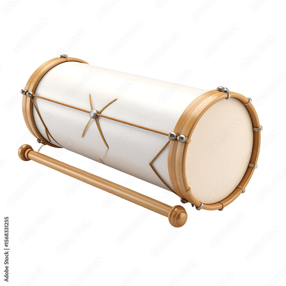 Poster stylized white barrel drum isolated on transparent background three dimensional rendering
