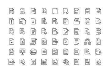 Collection of document and file type icons in outline style