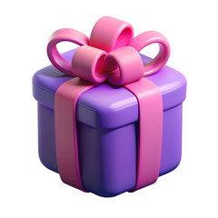A Captivating 3D Render of a Purple Gift Box with a Pink Ribbon on a Transparent Background for Any Event