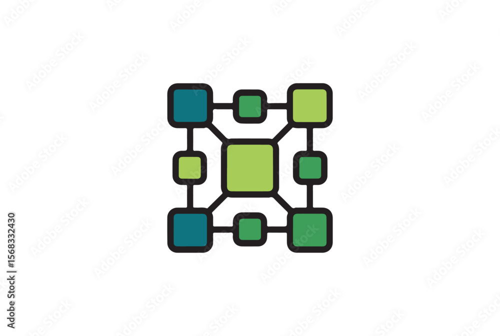 Poster abstract network diagram with connected nodes isolated on white background