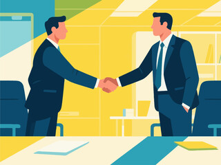 Business figures shake hands with each other, cooperate and communicate. Concept of Internet technology office scenarios, flat vector illustrations