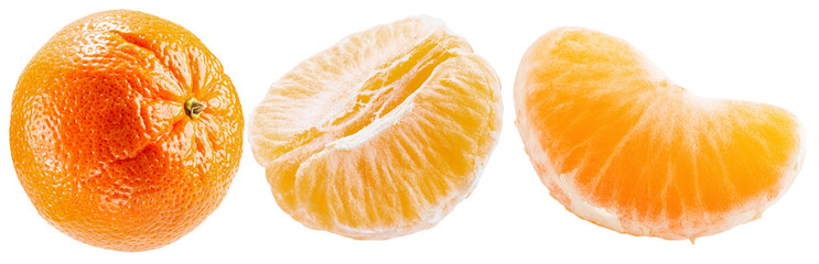 collection of tangerine with slices isolated on a white background