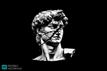 geek sculpture roman scary creepy style tattoo dark art illustration vector black and white background templates