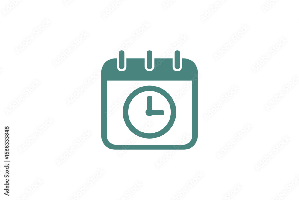 Poster calendar icon with a clock face symbolizing time management and scheduling isolated on white backgro