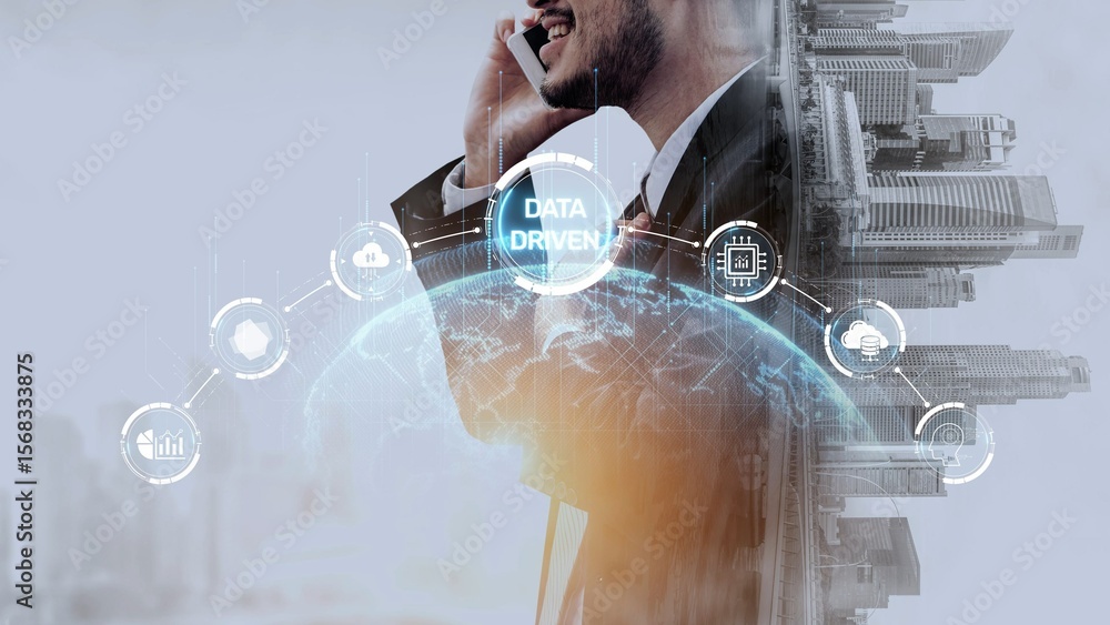 Poster data-driven decision-making empowers business through analytics, datum collection, and ai systems. d
