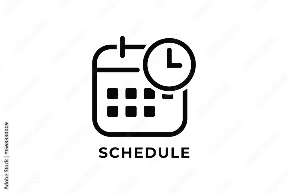 Poster calendar and clock icon representing scheduling and time management isolated on white background