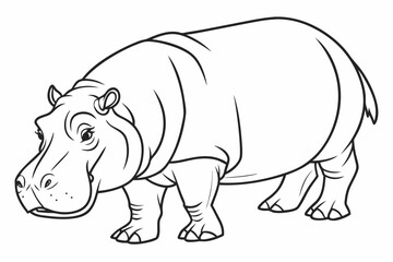 coloring page line art the hippopotamus black vector