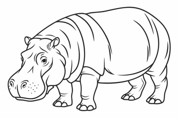coloring page line art the hippopotamus black vector