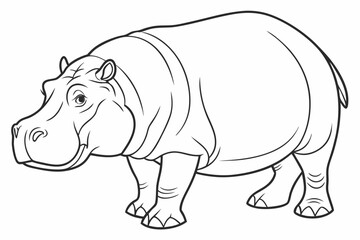 coloring page line art the hippopotamus black vector
