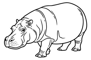 coloring page line art the hippopotamus black vector