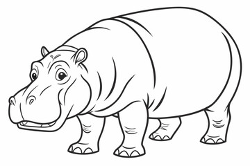 coloring page line art the hippopotamus black vector