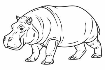 coloring page line art the hippopotamus black vector