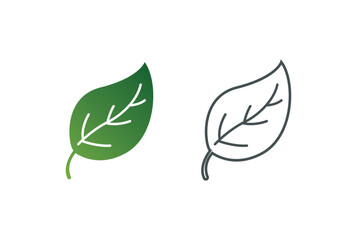 Two leaf icons one green gradient and one outline isolated on white background