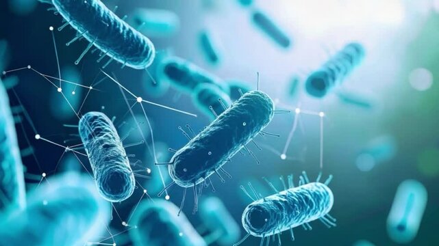 Highly Detailed 3D medical illustration of Bacteria Colony Floating in Fluid Environment Floating Around with Highlighting Microbial Structures, Movement and Textured Surfaces in Soft Light
